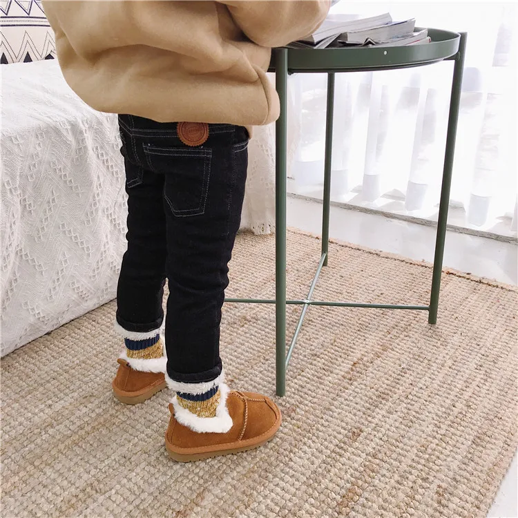 You gato negro mi Winter New Style Men And Women Children Korean-style Cowboy Elasticity Brushed And Thick Skinny Pants Cra