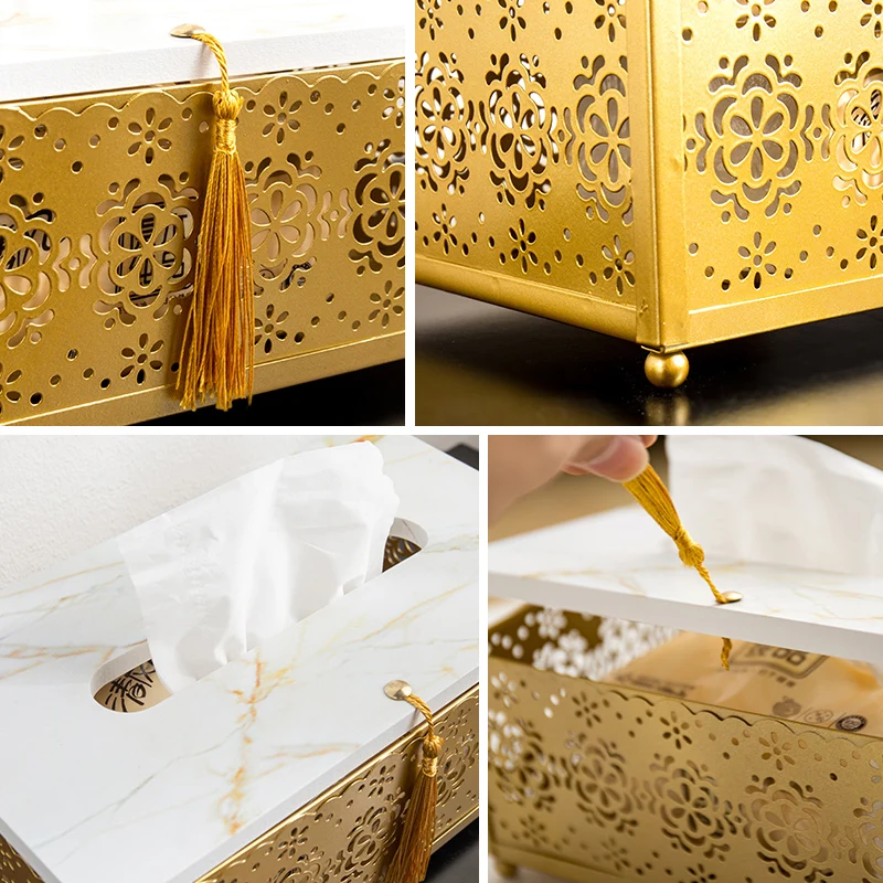 Paper tray iron table storage light luxury tissue box decoration home desktop living room coffee table cute Nordic creative