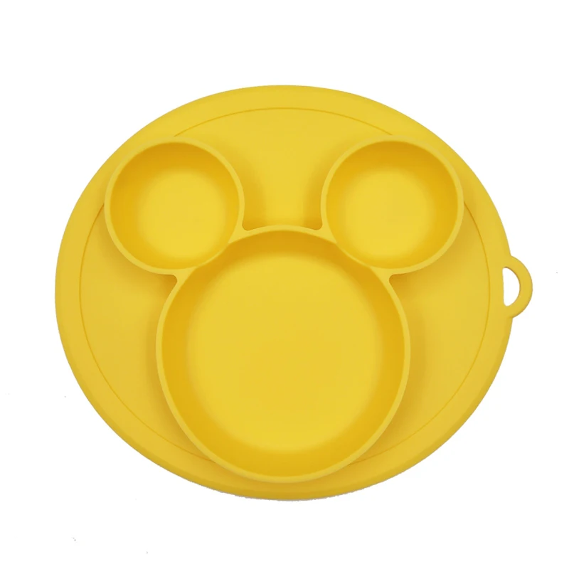 Yellow Plate Детская безопасная силиконовая обеденная тарелка, милая мультяшная детская посуда, присоска, тренировочная посуда для малышей, миски для кормления детей - Цвет: Yellow Plate