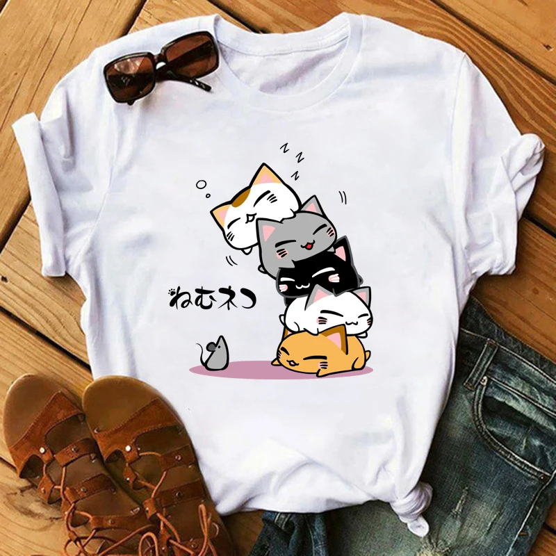 WVIOCE Kawaii авокадо Кот печатная Футболка Топы смешная Мода Vogue мультфильм Harajuku