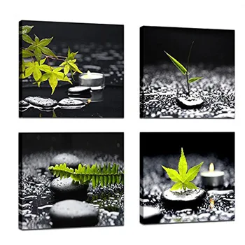 

5D Diy Diamond Painting Cross Stitch 4pcs Black And White Zen Stone Green Leaf Embroidery Full Square Round Drill Mosaic ZP-2702