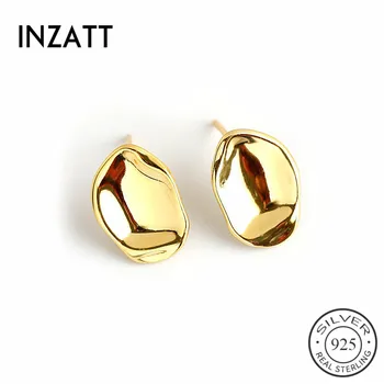 

INZATT Real 925 Sterling Silver Minimalist Irregular Geometric Stud Earrings For Fashion Woman Party Fine Jewelry Accessories