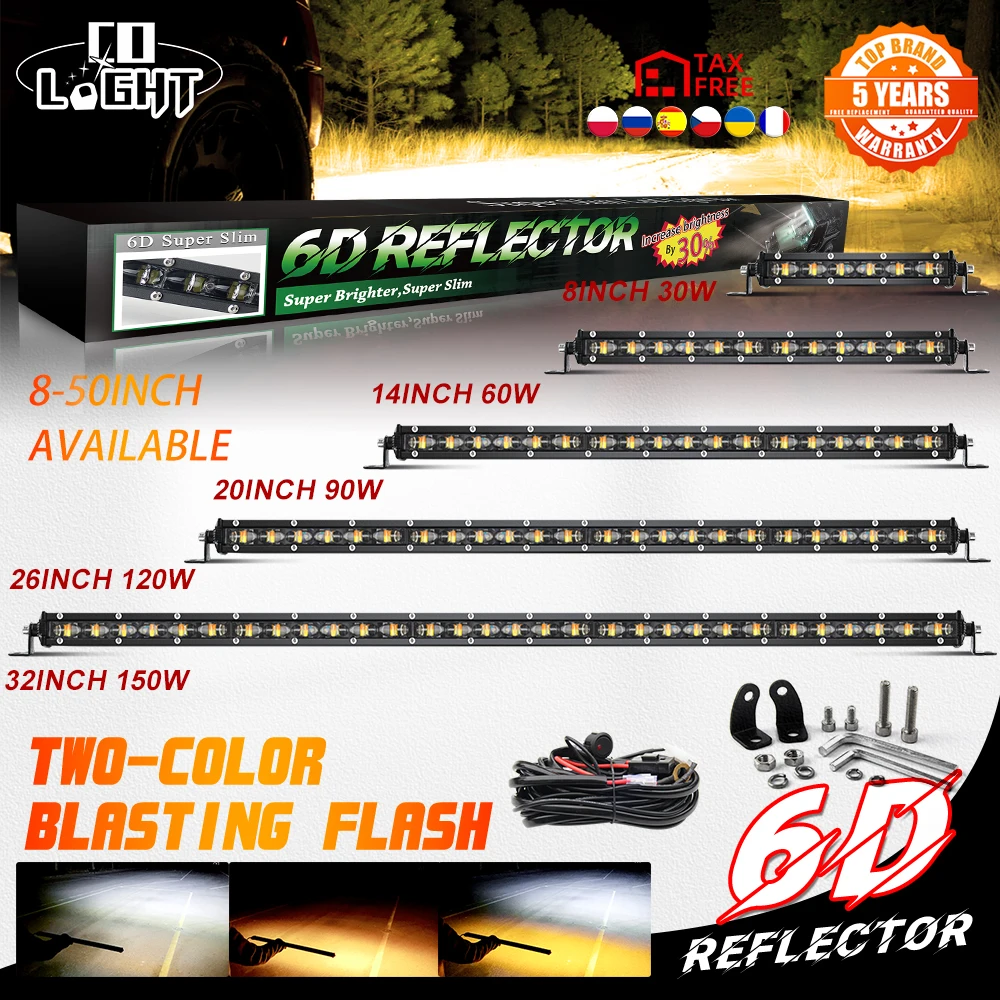 

CO LIGHT 8" 14" 20" 26" 32" 44" 50" Super Slim Strobe Led Light Bar Combo Led Beams Offroad Led Work Light 12V 24V for ATV SUV