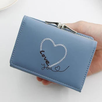 

Lady Coin Purse Love Embroidery Short Wallet With Buckle Phone Pocket Purse Card Holder Women