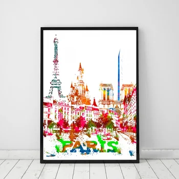 

Paris City Watercolor poster Canvas Art Print Wall Pictures for Living Room No Frame