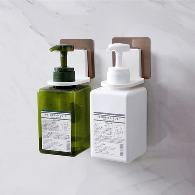 1pc Wall Mounted Shampoo Bottle Shelf Self-Adhesive Liquid Soap shower gel Organizer Hook Holder Shelves Hanger Accessories 2