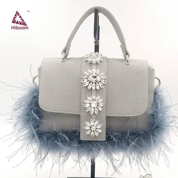 

Hiboom 2020 Fashion Exquisite Elegant Rhinestone Shoulder Bag for Women Wedding Handbag Leather Feather Messenger Bag