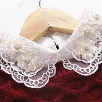 

Dual Layer Embroidery Lapel Fake Collar Handmade Diamond Floral Necklace Choker 649C