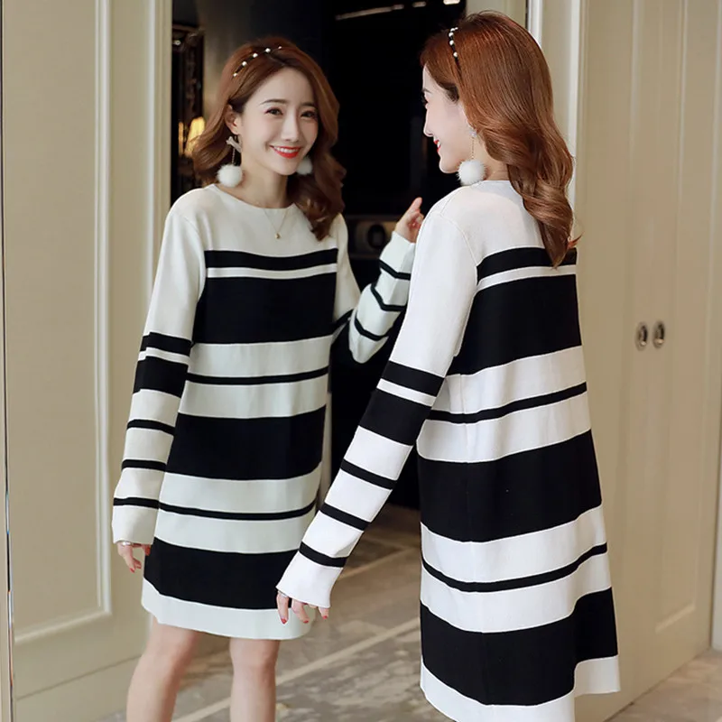 Breastfeeding Maternity Sweaters Dress Autumn Winter Nursing Tops for Pregnant Women Stripped Knitted Sweater Pullovers C0125