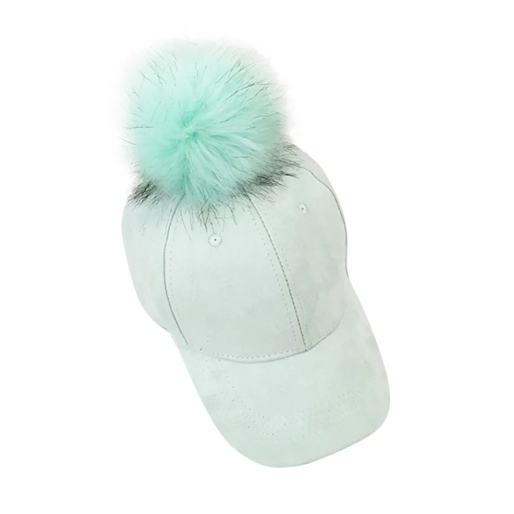 Light Blue Fashion WomenBig hair ball suede baseball cap female curved capWinter Hats M0802 - Цвет: Light Blue
