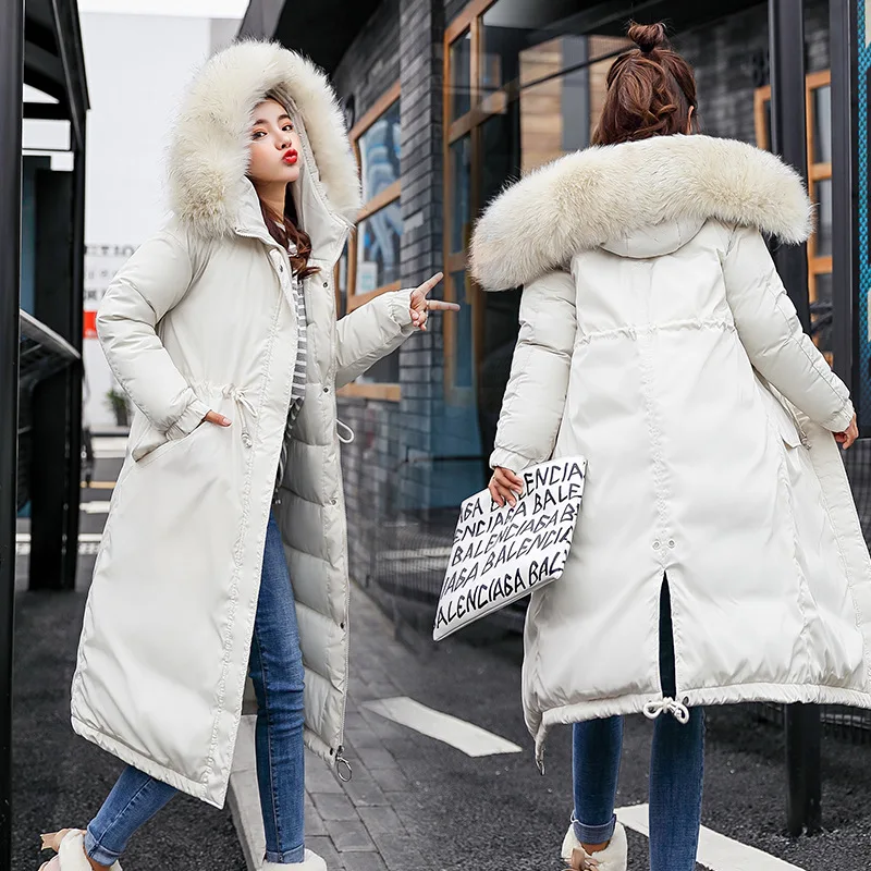 

Off Season Winter Large Fur Collar down Jacket Cotton-padded Clothes Women's Korean-style Long over-the-Knee Slim Fit Cotton-pad