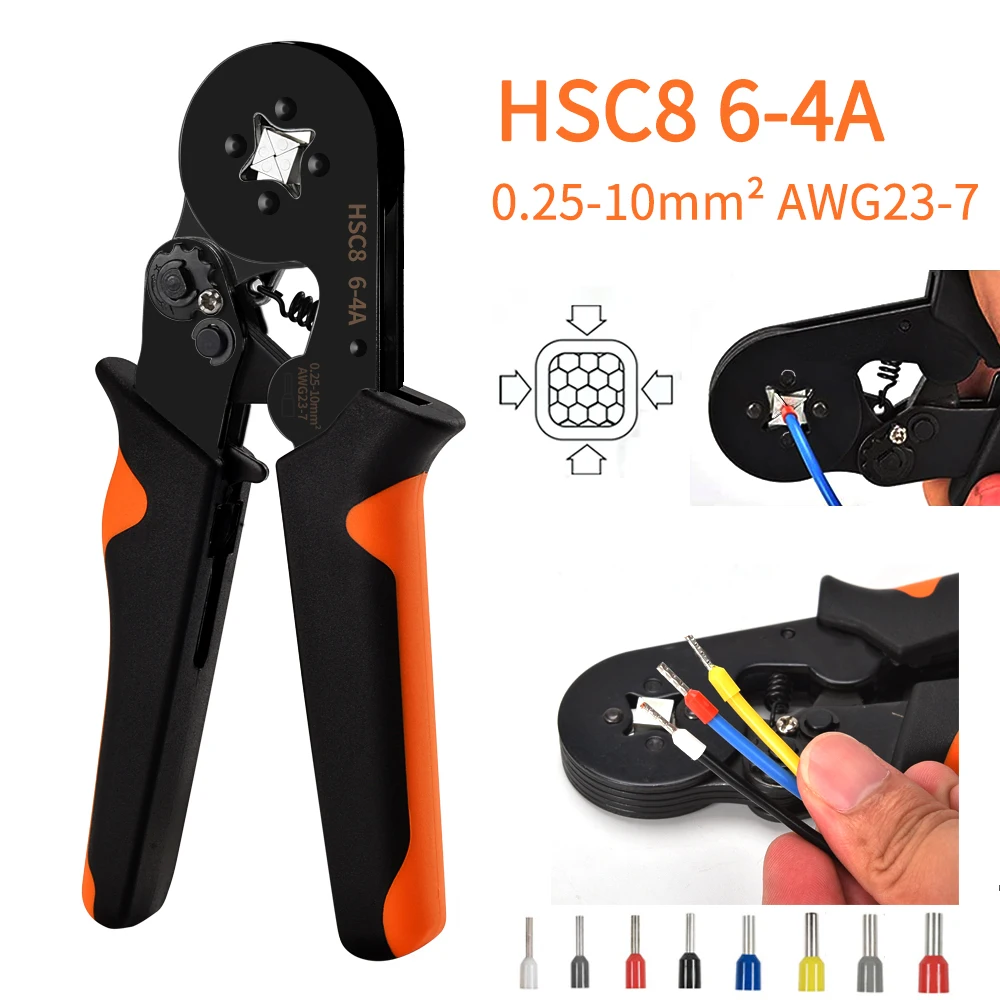 HSC8 6-4A ferrule Crimping Pliers 0.25-10MM² wire crimper tool Wire Stripper Hand Ferrule Crimp set Plier KIT With1200 Terminals 2