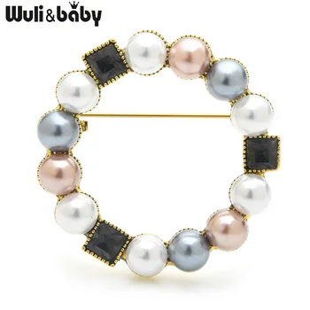

Wuli&baby Pearl Crystal Circle Brooches Women Round Flower Party Banquet Brooch Pins Gifts