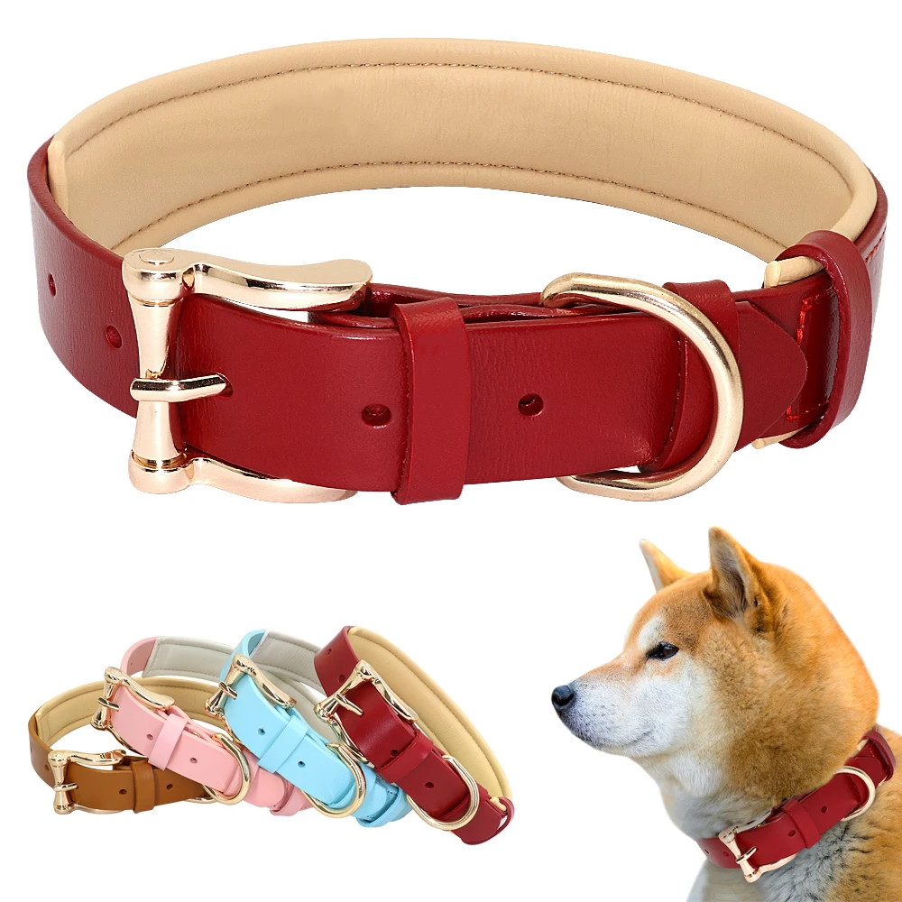 Ошейник для собак из кожи Para Perro ошейники больших Однотонный Регулируемый