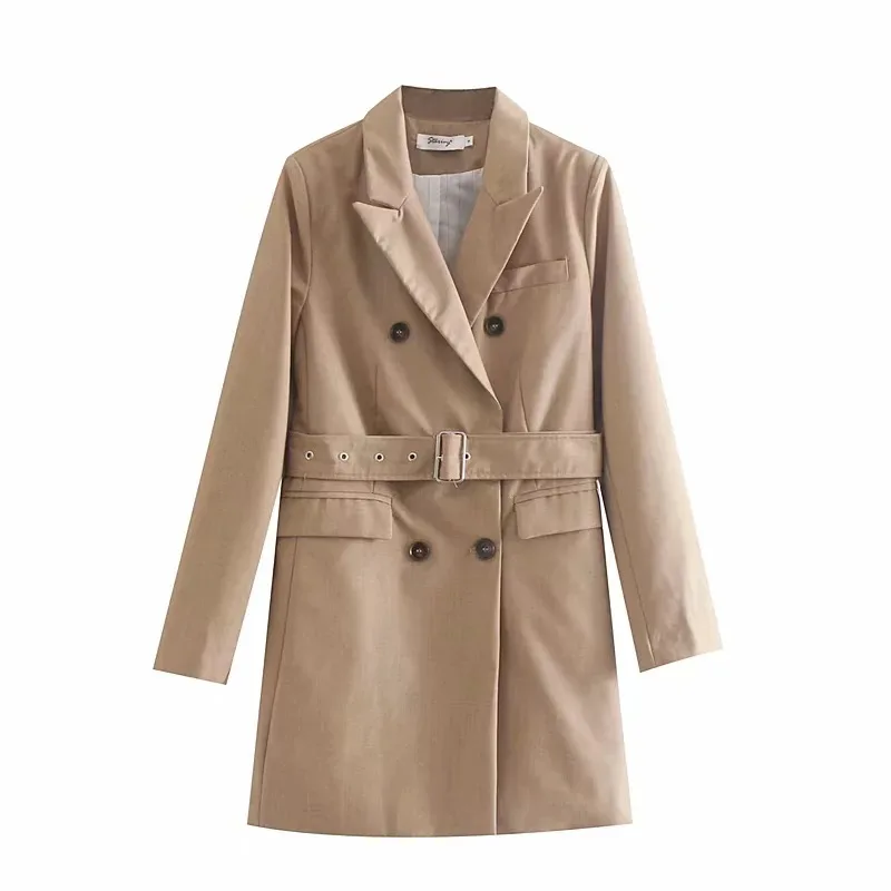 

Western Style 2019 Autumn New Style WOMEN'S Dress Versatile Slimming Double Breasted Belt Mid-length Suit Jacket 26