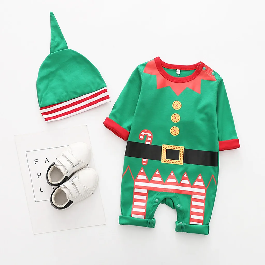 Одежда для сна из хлопка с рождественскими рисунками Детский костюм комбинезон для новорожденного, для малыша мальчика демисезонный Кепки комбинезон комбинезон, костюм комбинезоны для новорожденных; рождественские сдельник для ребенка