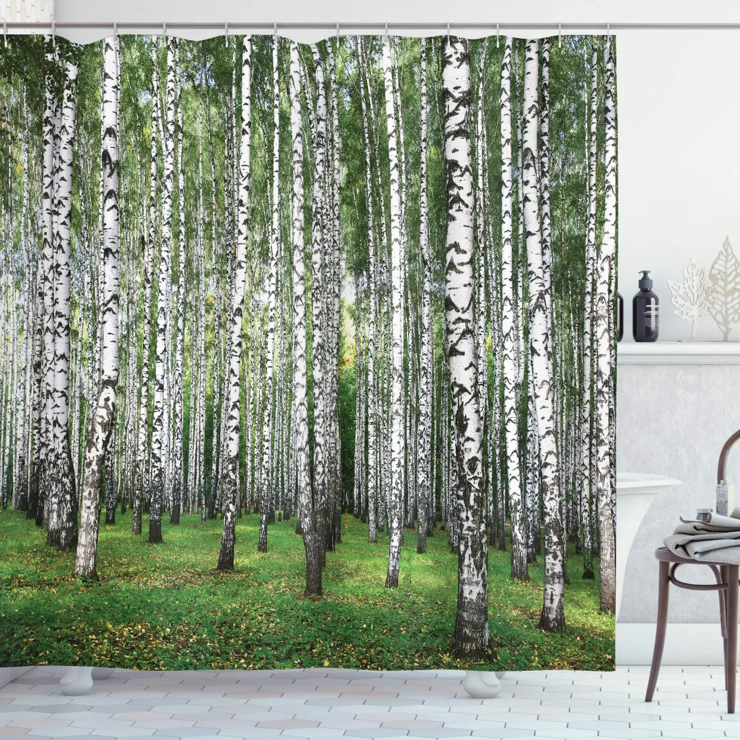 Farm House Decor Collection Autumn Trees in Birch Forest September Time View Picture Polyester Fabric Bathroom Shower Curtain | Дом и сад