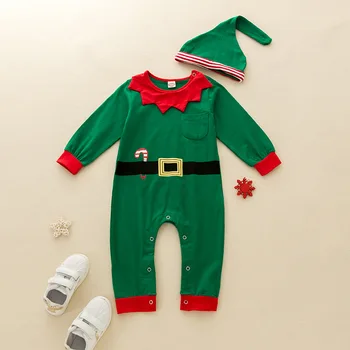 

Newborn Baby Toddler Infant Elf Costume Long Sleeves Romper Jumpsuit with Hat 2 Pieces Christmas Dress Up Fall Winter Outfit Set