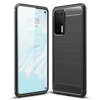 

50pcs/lot For Huawei Nova 6 SE Y7P Shockproof Rugged Brushed Soft TPU Armor Carbon Fiber Case For Huawei P40 Pro P40 Lite