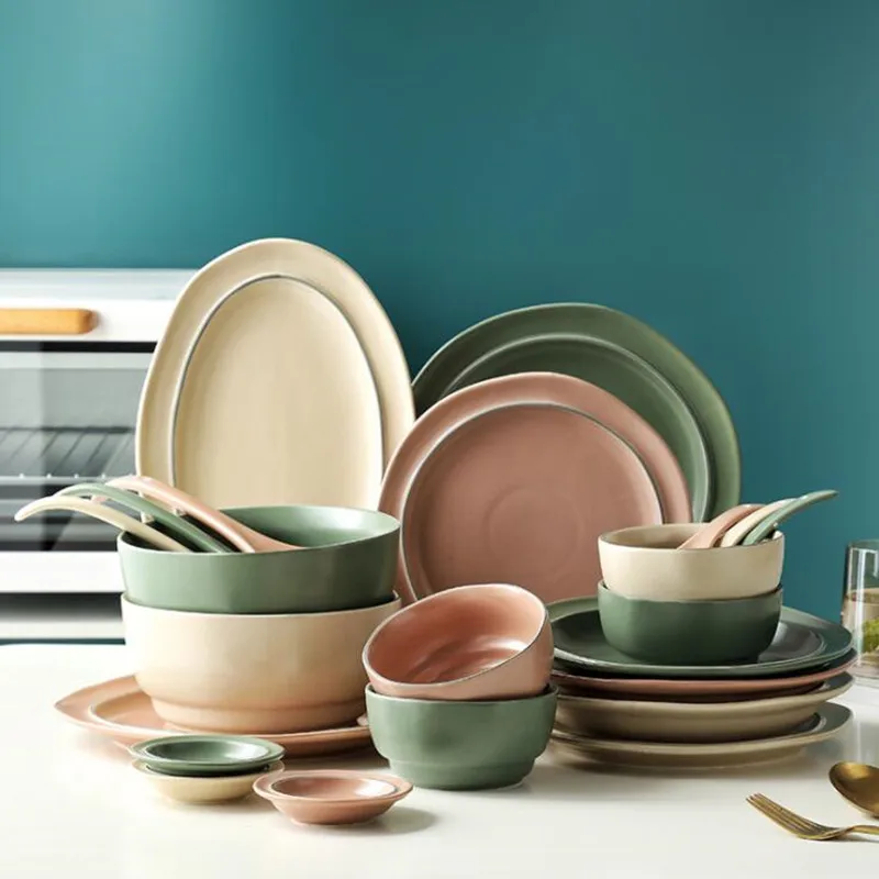 Nordic Style Ceramic Tableware Dishes Spoon Plates Creative Set Soup Bowl Household Combination Dinnerware