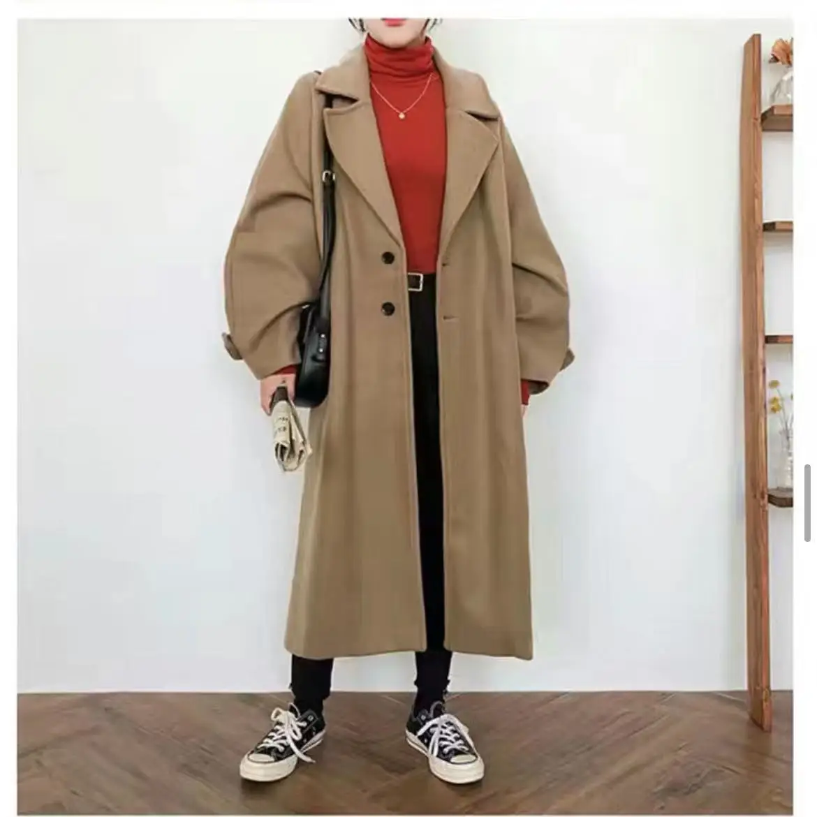 Woman Long Coat Fashion Korean Preppy Style Retro Versatile Windbreaker Casual Warm Wool Coat Oversize 2021 Autumn Women's Coat long black puffer