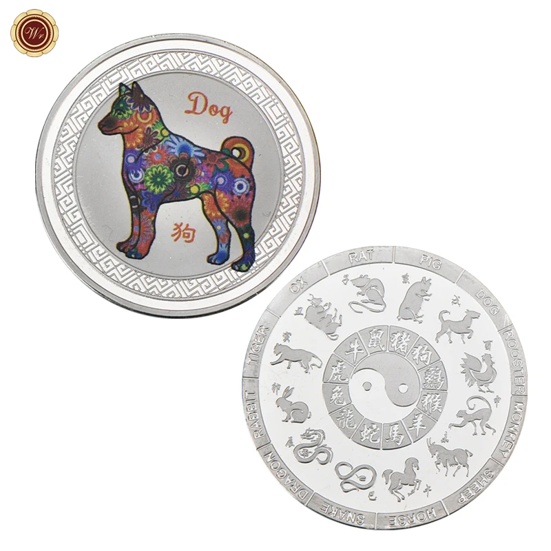 Dog WR монеты зодиака китайского года крысы коллекционные с держателем для монет серебряные слитки вызов монеты Рождественский подарок для мужчин дропшиппинг - Цвет: Dog