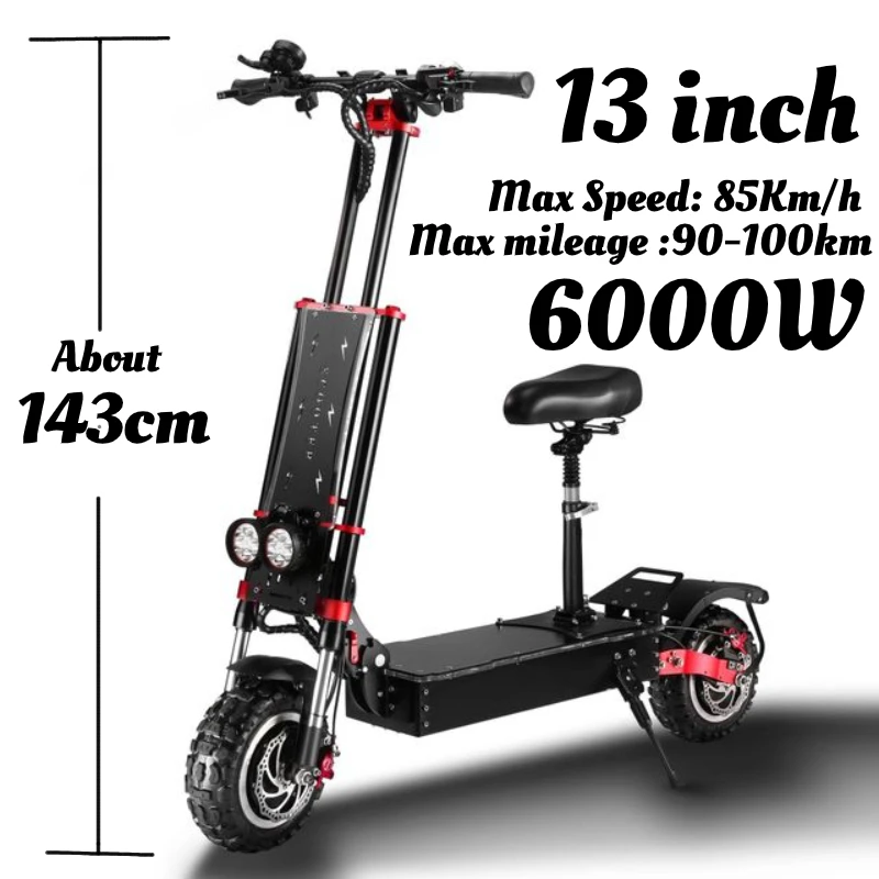 

Electric scooter adult 60V 6000W 13 inch 11inch road tire off-road tire E Scooters dual drive motor folding scooters