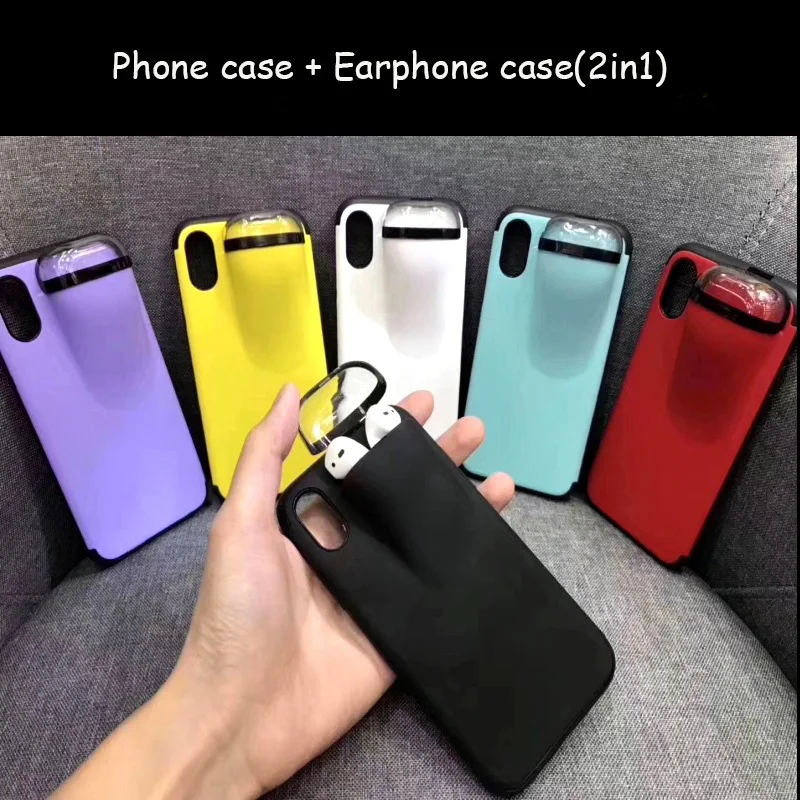 Модный чехол для телефона 2 в 1 с чехлом наушников airpods силиконовый iPhone 11 pro 6 7 8 plus Xs