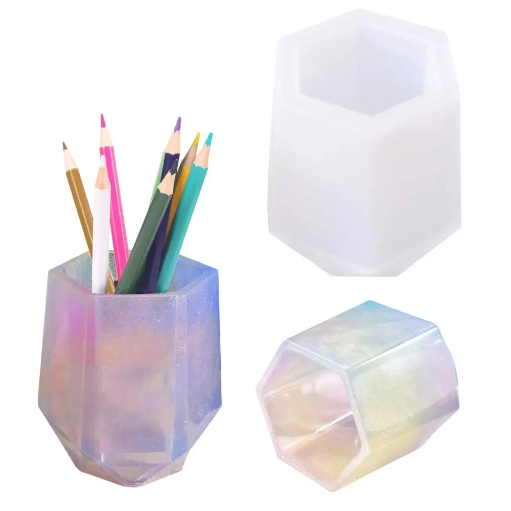 DIY Cup Silicone Mold Pen Holder Shape Epoxy Mould Hexagon Round Handicraft For Resin Coaster Flower Pot Candle Making Tool silicone mold