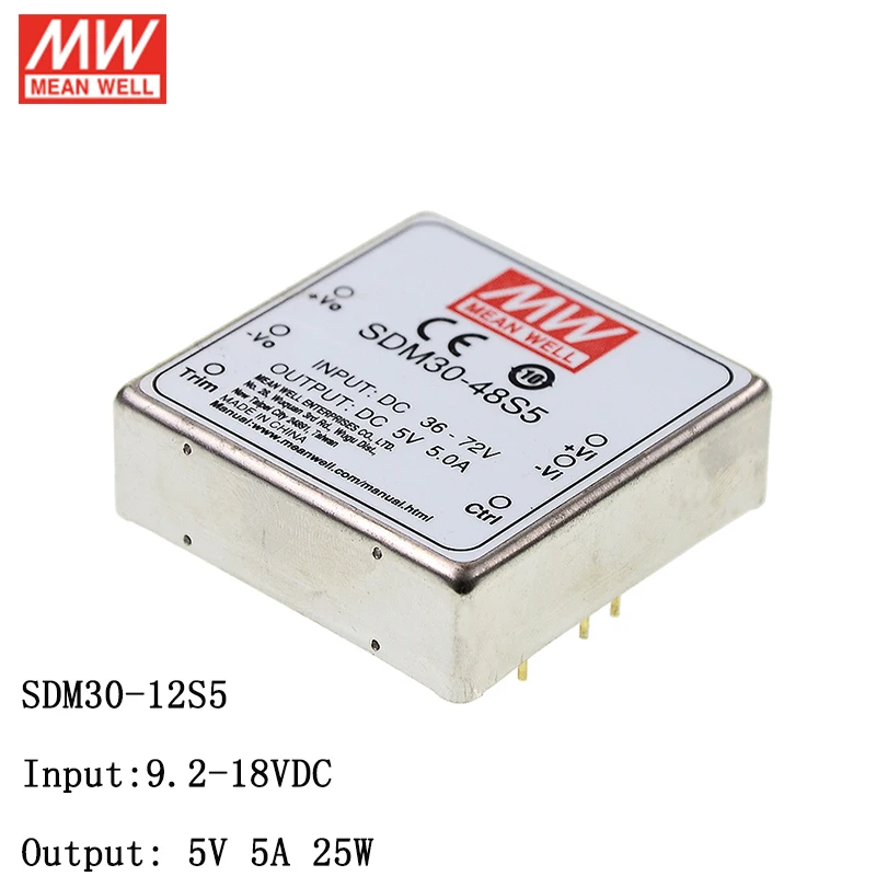 MEAN WELL SDM30-12S5 DC-DC Regulated Single Output Converter 9.2-18V DC to 5V 5A 25W Module type Switching Power Supply | Обустройство