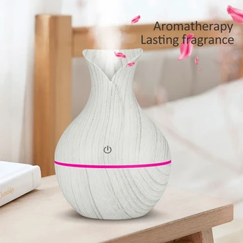 

130Ml Mini Electric Air Humidifier Usb Charge Aroma Diffuser Ultrasonic White Wood Grain with 7 Color Led Light for Home