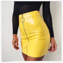 Прямая с фабрики женская юбка из искусственной кожи с высокой талией на молнии Короткая мини-юбка вечерние Клубные платья США