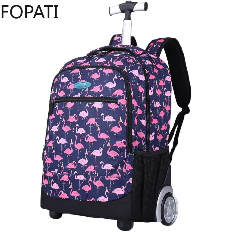 

18 inch Rolling Backpack For Kids, Trolley Bags For Kids School Bags Travel Laptop Books Multifunction Wheeled Backpack Luggage