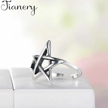 

JIANERY Trendy 925 Sterling Silver Star David Rings For Women Bridal Wedding Engagement Jewelry Large Opening Antique Rings