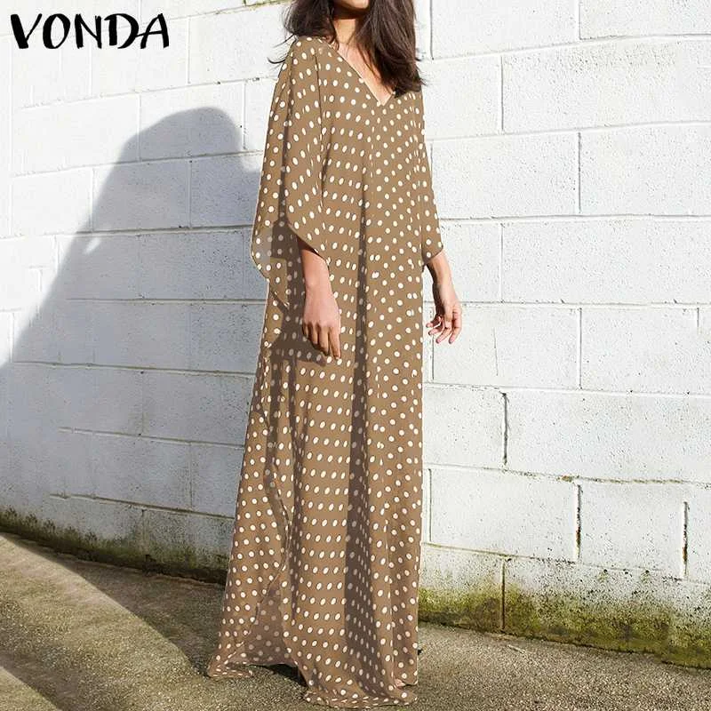 VONDA, женское платье в пол, лето, рукав в горошек, богемное платье, винтажное, размера плюс, Vestido, Повседневный Сарафан