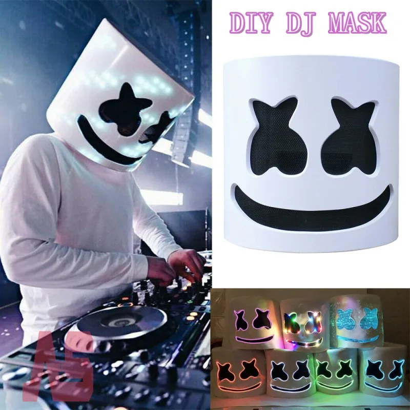 

Marshmello DJ Mask EL Wire LED Helmet Mask Cosplay Prop Halloween Mask Full Face Cosplay Prop Party Bar Masks Drop shipping Q1