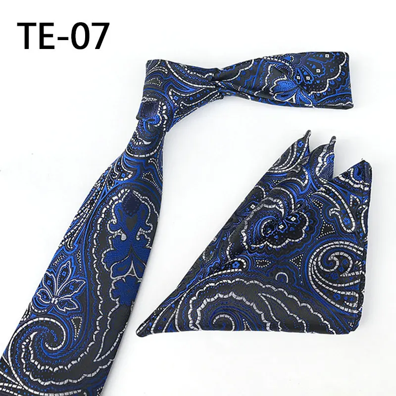 Necktie Set Британский мужской цветочный клетчатый жаккардовый галстук с узором пейсли на шею, Официальный галстук для жениха, свадебный подарок, галстук, платок, карманный квадратный набор - Цвет: Necktie Set