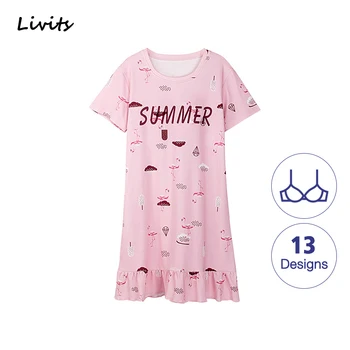 

Women's Pyjamas Built-in Bra Cotton Nightgown Nightdress Sleepwear Nightwear Loungewear Cute For Female Girl