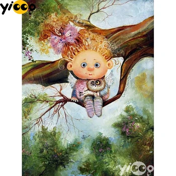 

Full Square/round Drill Diamond Embroidery Girl on the tree Diamond Painting Cross Stitch Rhinestone Mosaic Decor Gift DX0711