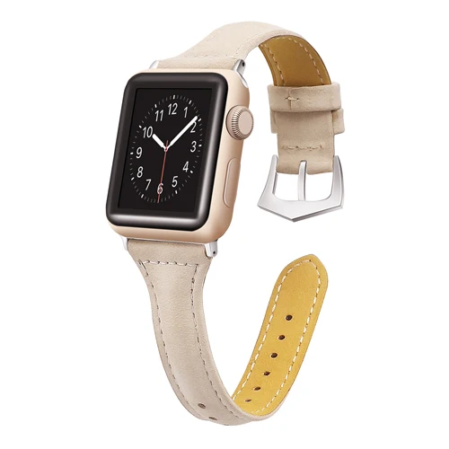 Frosted apricot Ремешок из натуральной кожи для Apple Watch 42 мм 38 мм iwatch 4 ремешка 44 мм 40 мм браслет наручный ремень ремешок для часов 4 3 2 1 Аксессуары - Цвет ремешка: Frosted apricot