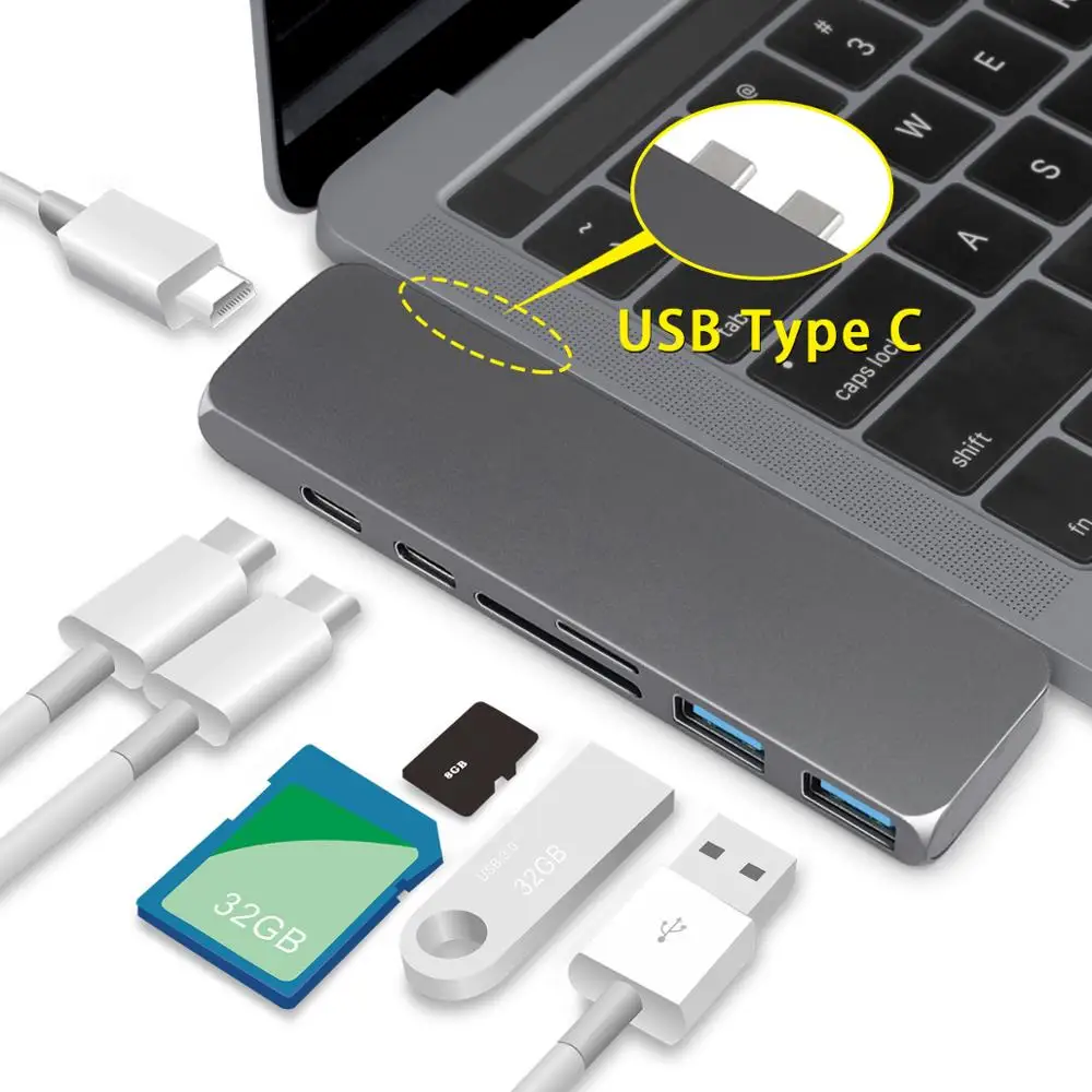 Usb type C Hub 7 в 1 USB-C адаптер с HD/Micro SD картридеры USB 3,0 порт для нового Macbook Pro Air A1932