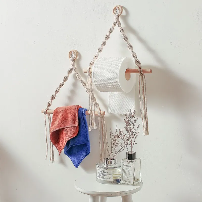 Toilet Paper Holder Tapestry Macrame Vintage Towel Hanging Rope Toilet Paper Holder Home Hotel Bathroom Decoration