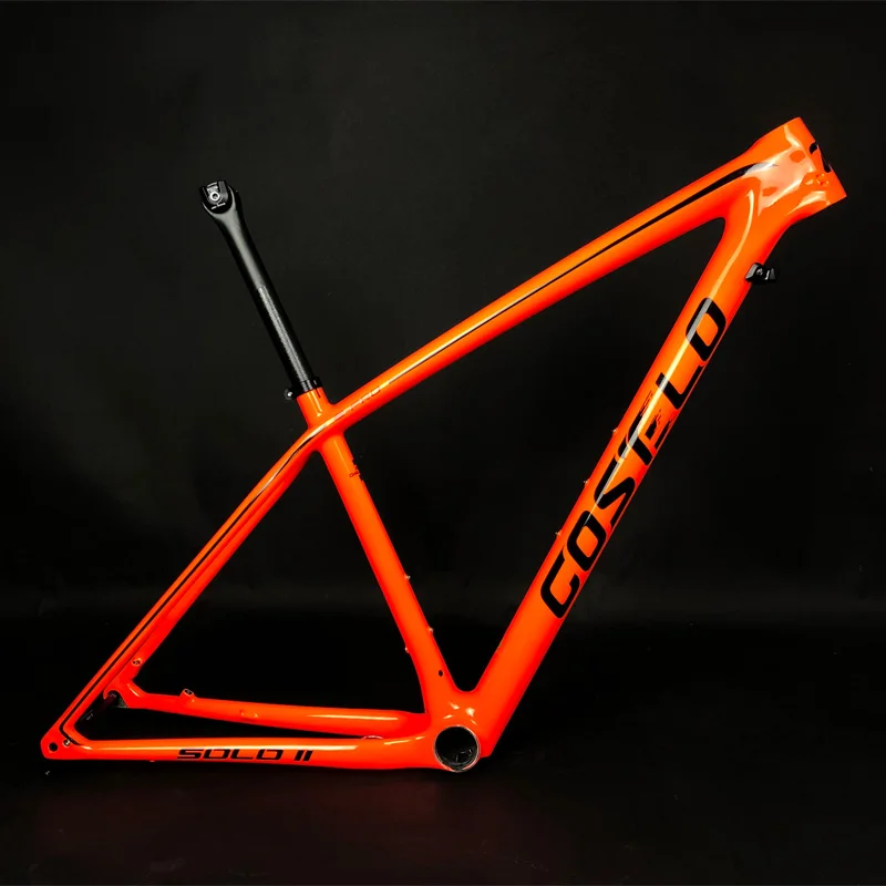 ORANGE T1000 углеродное волокно Costelo SOLO II горный MTB 29er карбоновая рама для велосипеда Рама Подседельный штырь зажим только 820-920 г только супер светильник - Цвет: ORANGE
