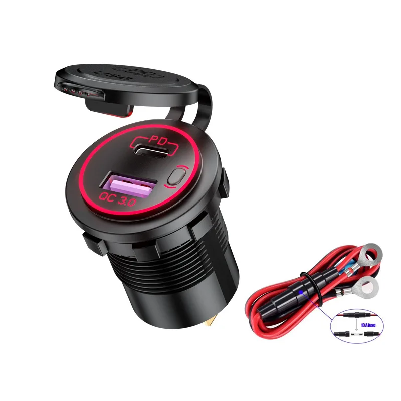 5v 1a usb 60W USB Car Charger PD Type C QC 3.0 Fast Charging Power With Switch USB Car Charger Universal Motorcycle Car Truck RV ATV Boat 65 watt car charger