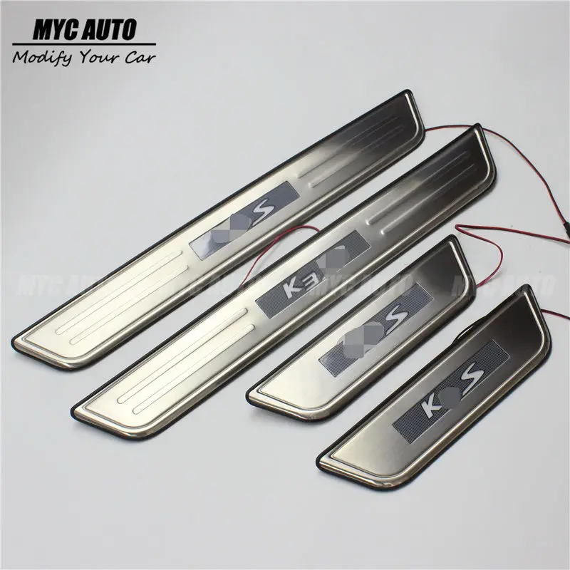 Door Sill Plate For Kia K3S Stainless Steel Protecter Trim Accessories Welcome Scuff Peadls - Цвет: 2014 K3S Blue Led
