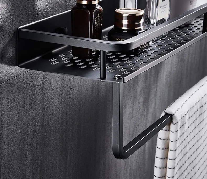 Black Bathroom Shelf Space Aluminum Shower Basket Corner Shelves Bathroom Shampoo Holder Kitchen Storage Rack Accessories