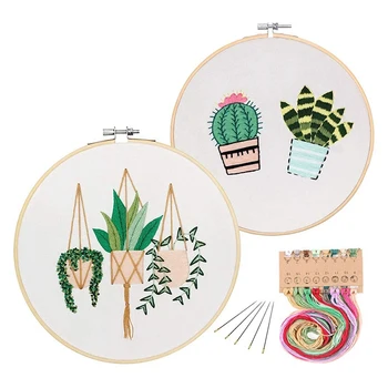 

2 Set Embroidery Starter Kit Full Range of Stamped Embroidery Kit Embroidery Cloth Hoop Color Threads and Tools Kit