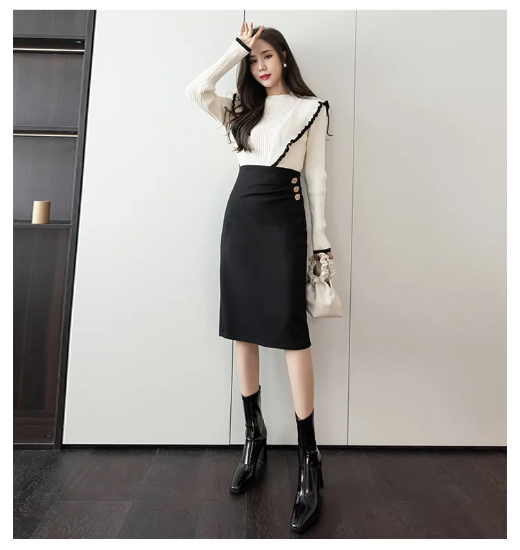 satin midi skirt 2021 Autumn Winter New Skirt High Waist Fashion Mid-length Skirt High Waist Split A-line Slim Skirt RYXBSQ437 golf skirt