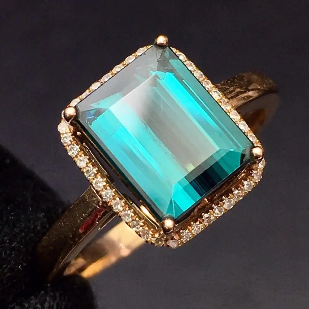 Fine Jewelry Real Pure 18 K Gold AU750 100% Natural Green Tourmaline Gemstone 2.35ct Female Rings Brazil Origin for Women's Gift |