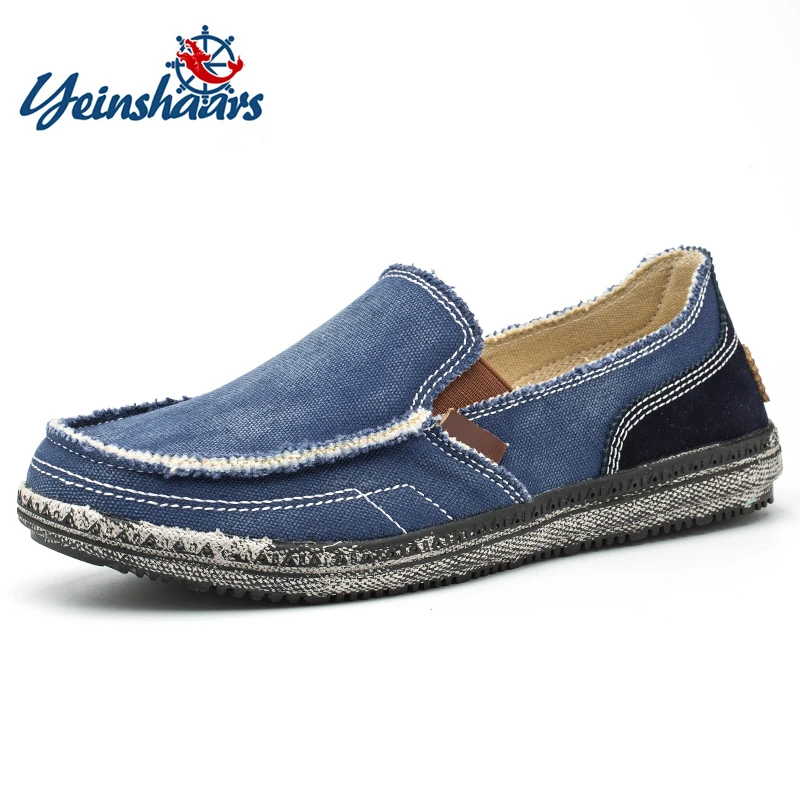 YEINSHAARS Men Classic Canvas Shoes Casual Sneakers Men's Lazy Moccasin Slip On Loafer Washed Denim Flat | Обувь